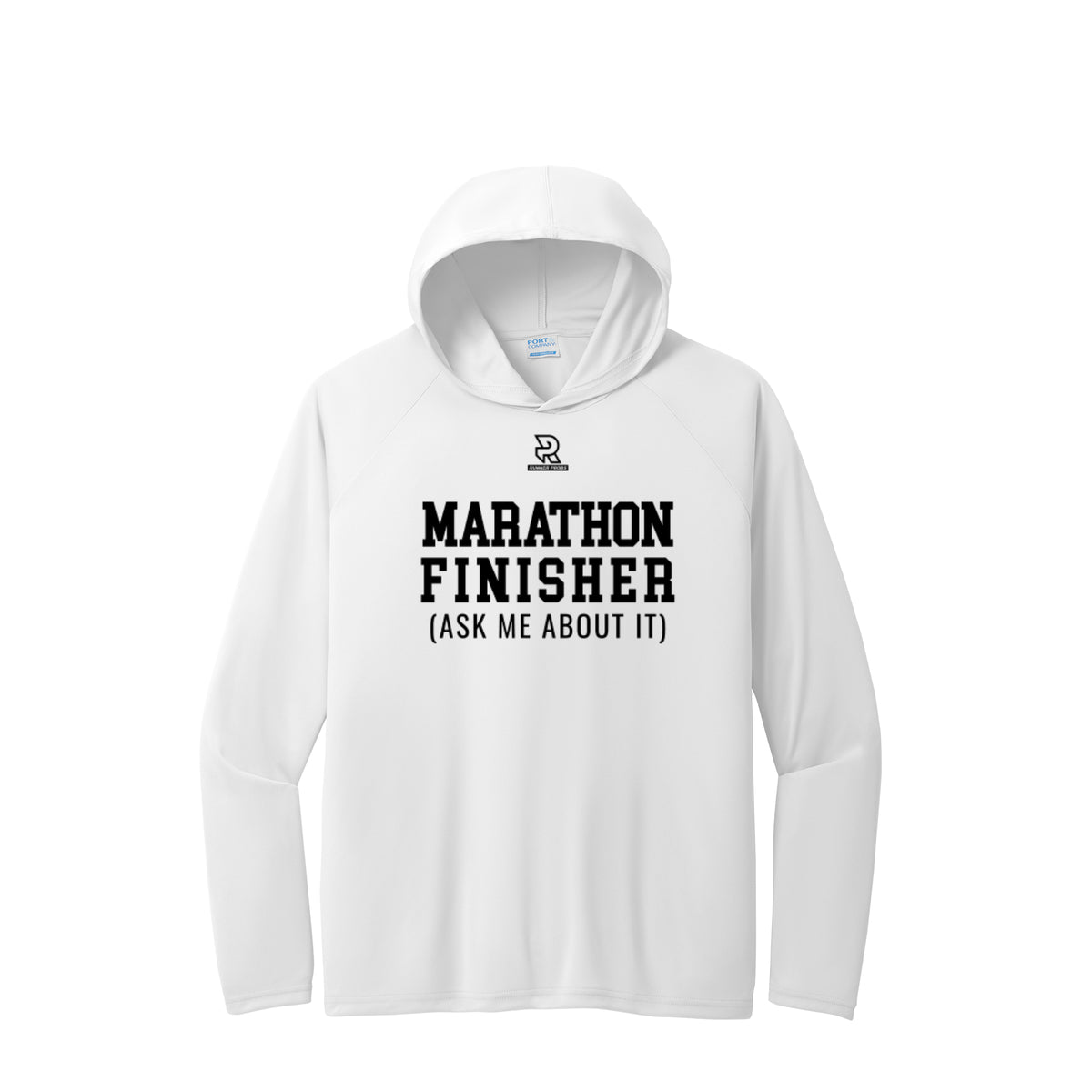 MARATHON FINISHER (Black) - Long Sleeve Hooded Performance Tee