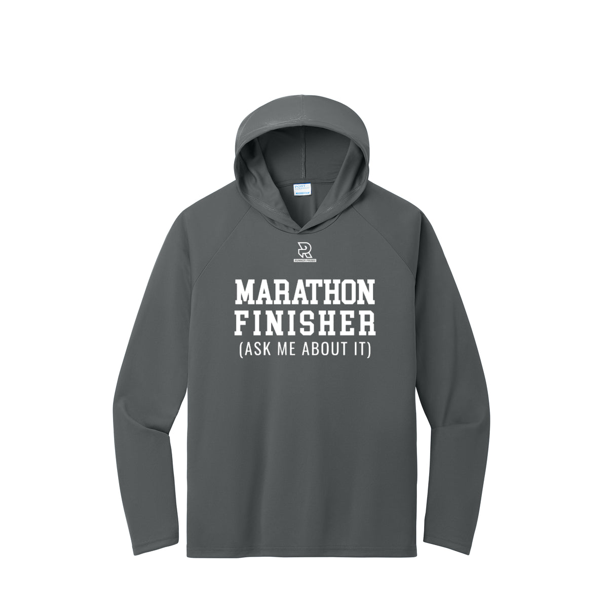 MARATHON FINISHER (White) - Long Sleeve Hooded Performance Tee
