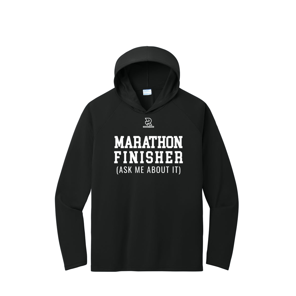 MARATHON FINISHER (White) - Long Sleeve Hooded Performance Tee