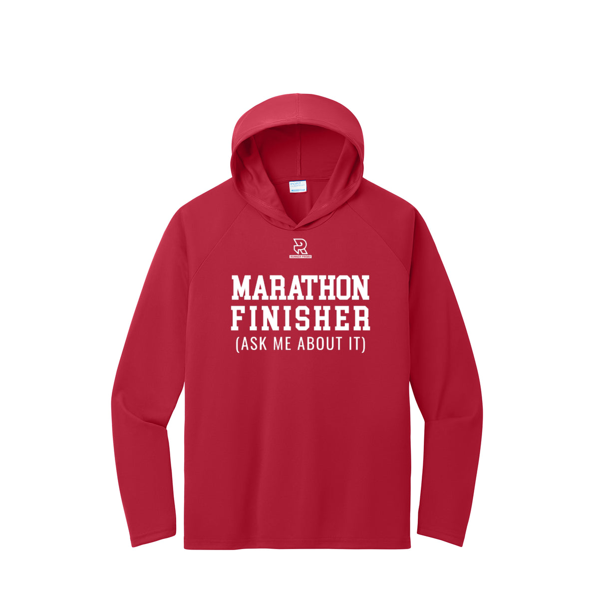 MARATHON FINISHER (White) - Long Sleeve Hooded Performance Tee