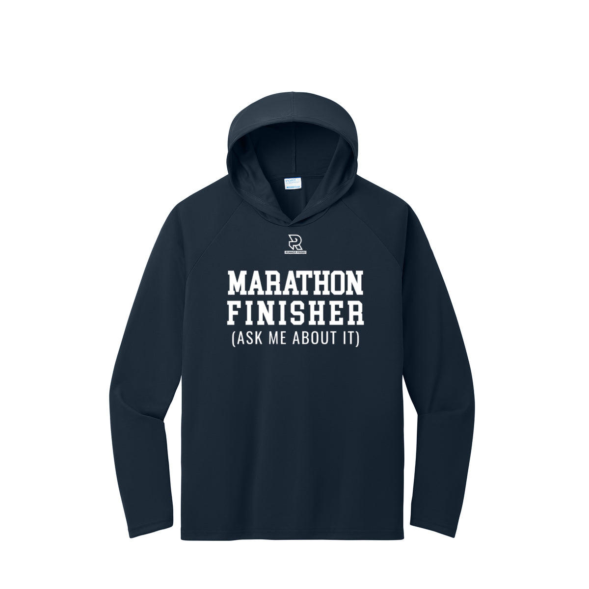 MARATHON FINISHER (White) - Long Sleeve Hooded Performance Tee