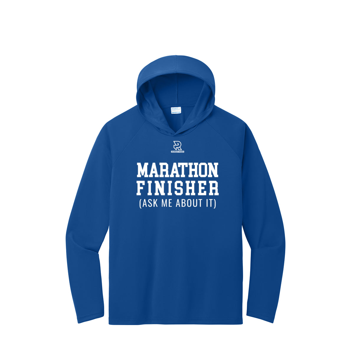 MARATHON FINISHER (White) - Long Sleeve Hooded Performance Tee