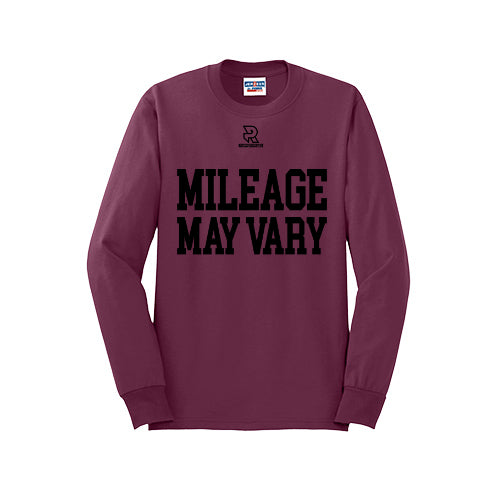 MILEAGE MAY VARY (Black) - Long Sleeve 50/50 Tee