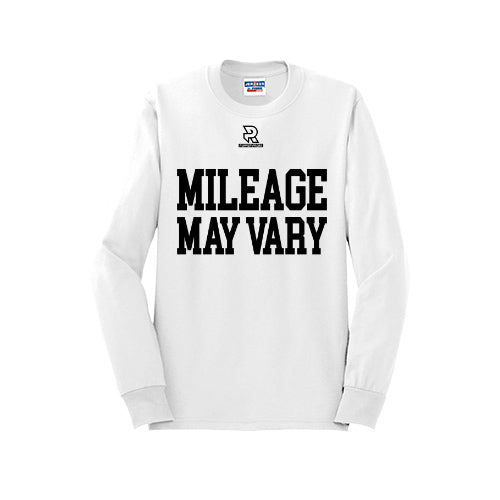 MILEAGE MAY VARY (Black) - Long Sleeve 50/50 Tee