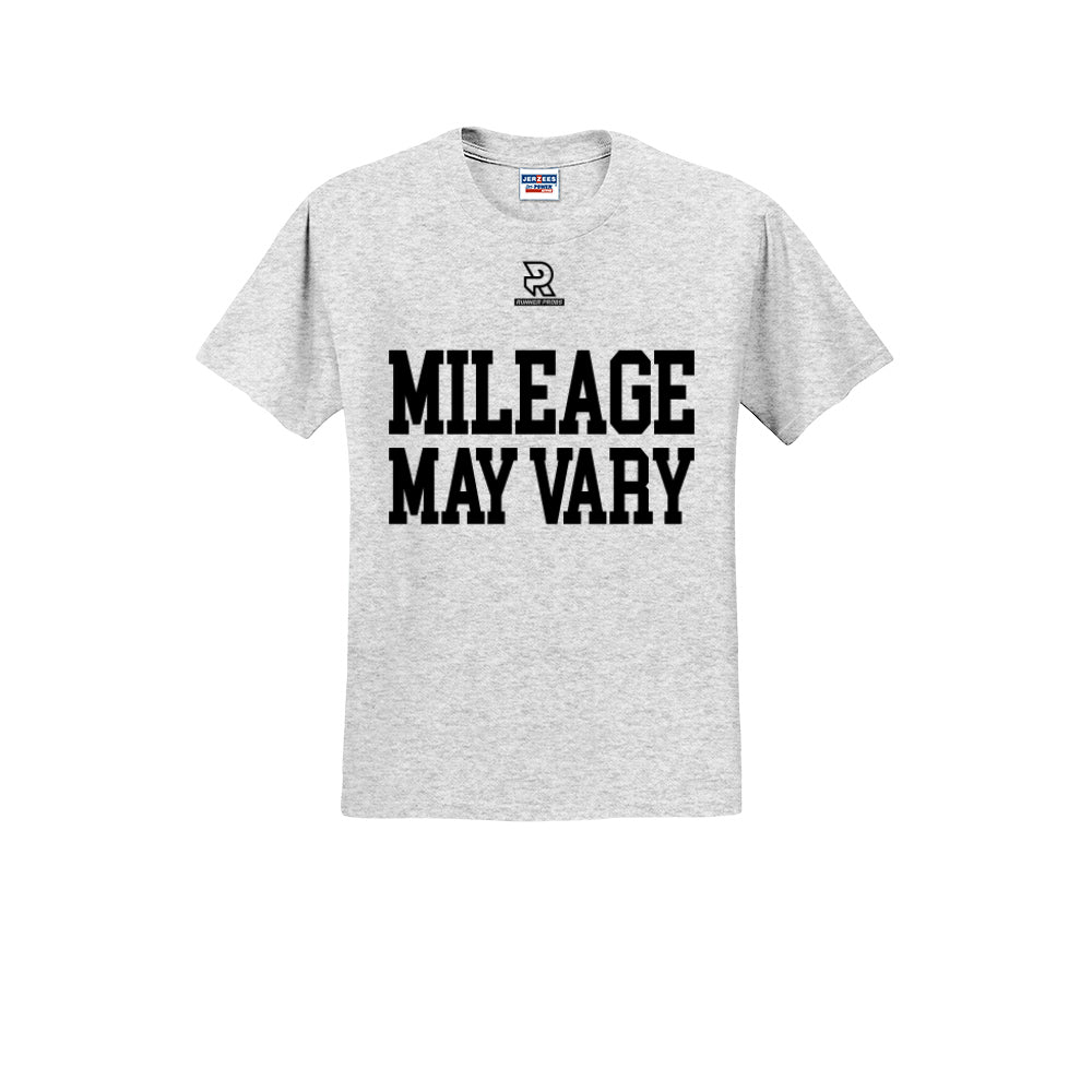 MILEAGE MAY VARY (Black) - Short Sleeve 50/50 Tee