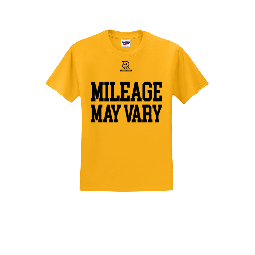 MILEAGE MAY VARY (Black) - Short Sleeve 50/50 Tee
