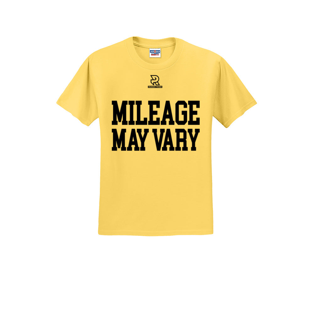 MILEAGE MAY VARY (Black) - Short Sleeve 50/50 Tee