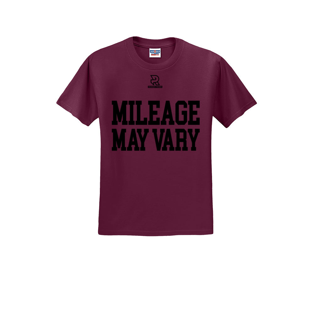 MILEAGE MAY VARY (Black) - Short Sleeve 50/50 Tee