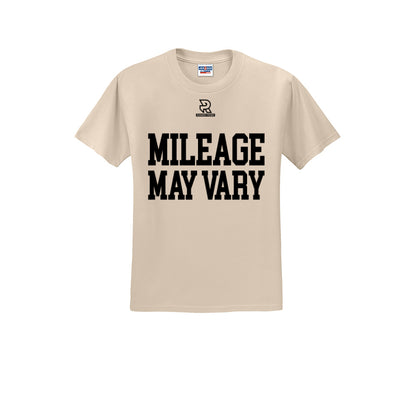 MILEAGE MAY VARY (Black) - Short Sleeve 50/50 Tee