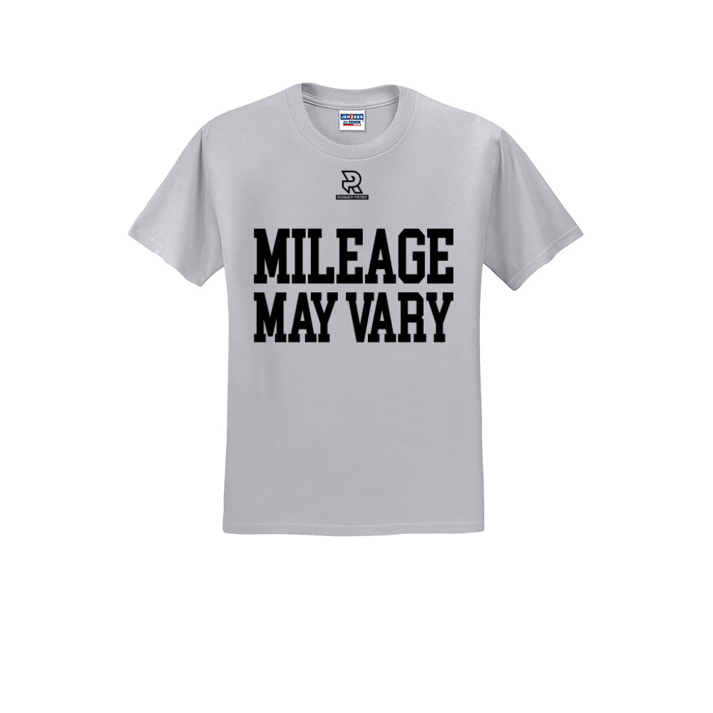 MILEAGE MAY VARY (Black) - Short Sleeve 50/50 Tee