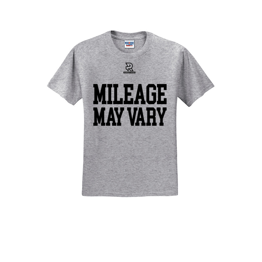 MILEAGE MAY VARY (Black) - Short Sleeve Cotton Tee