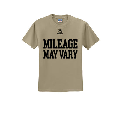 MILEAGE MAY VARY (Black) - Short Sleeve Cotton Tee