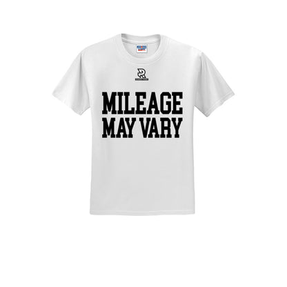 MILEAGE MAY VARY (Black) - Short Sleeve Cotton Tee