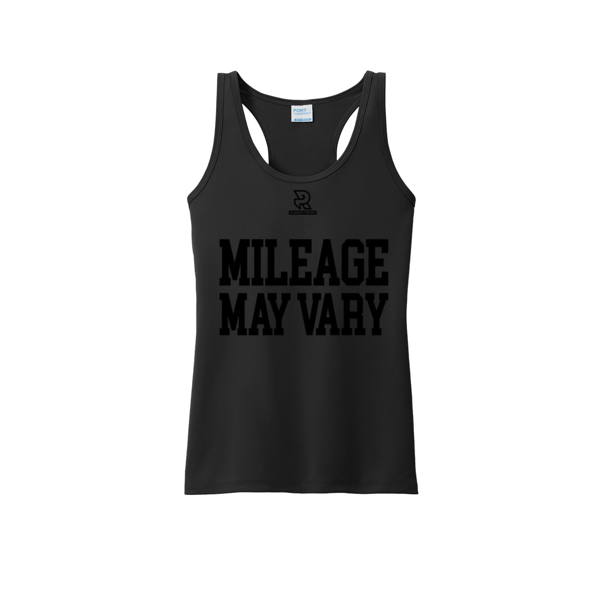 MILEAGE MAY VARY (Black) - Womens Performance Tank