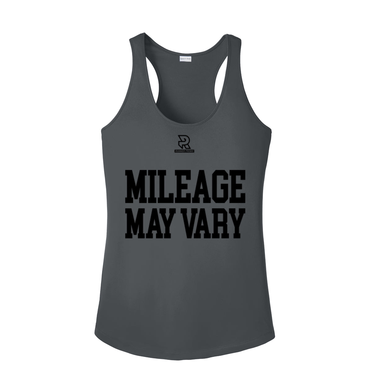 MILEAGE MAY VARY (Black) - Womens Competitor Racerback Tank