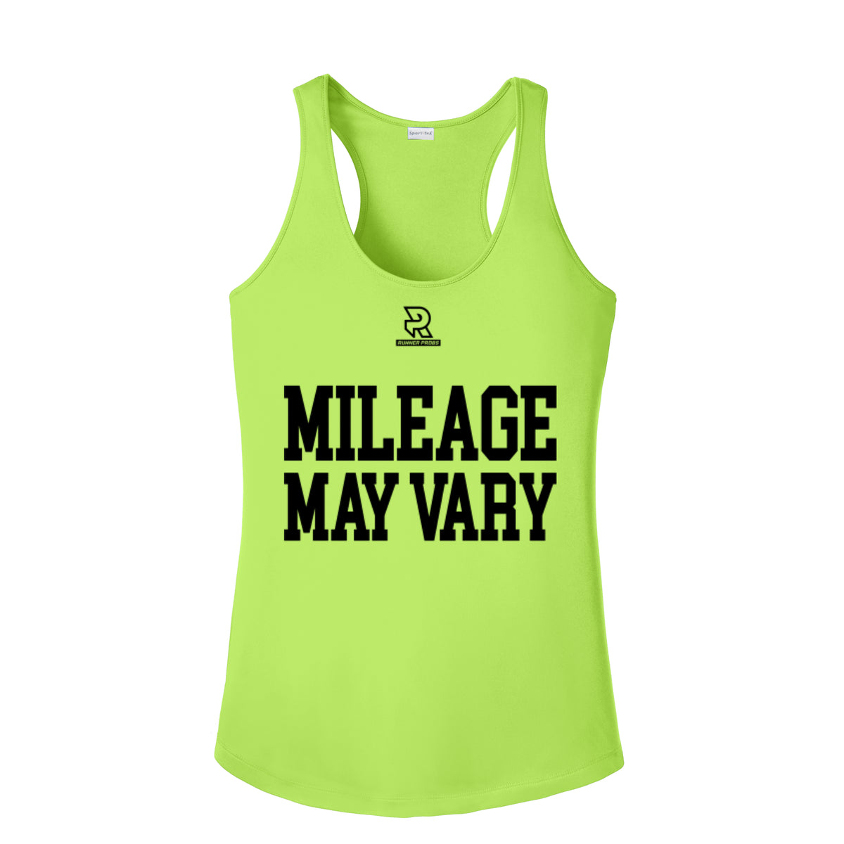 MILEAGE MAY VARY (Black) - Womens Competitor Racerback Tank