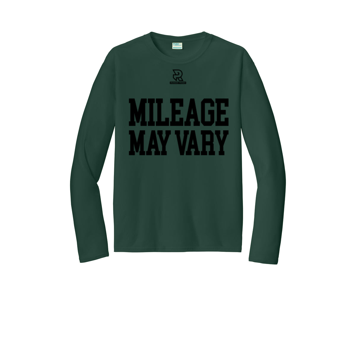 MILEAGE MAY VARY (Black) - Long Sleeve Performance Tee