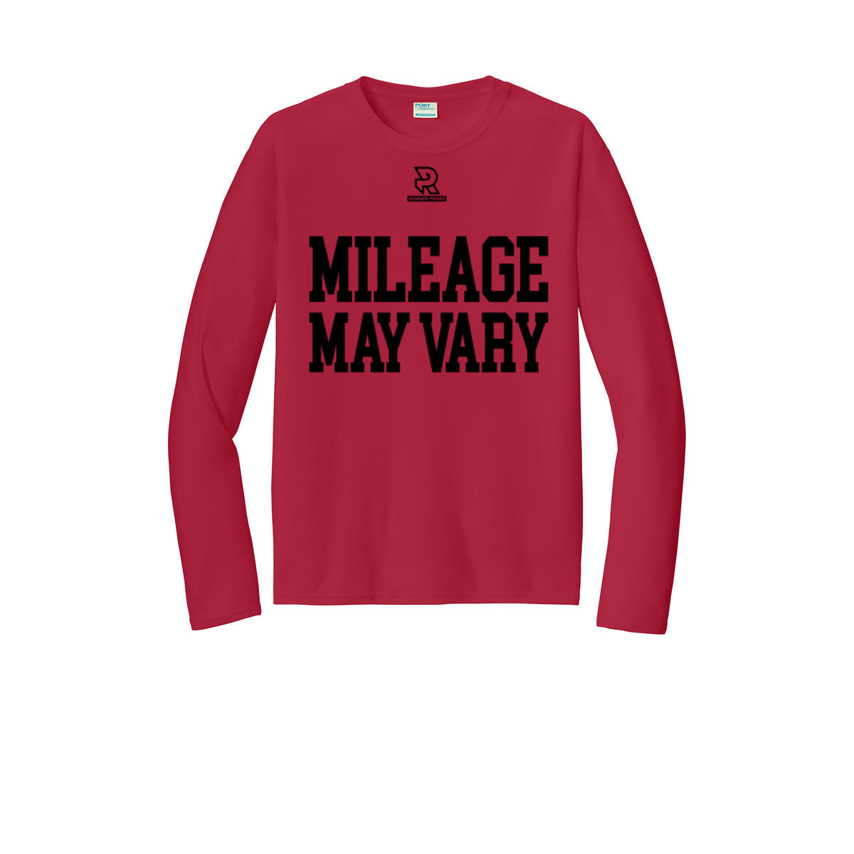 MILEAGE MAY VARY (Black) - Long Sleeve Performance Tee