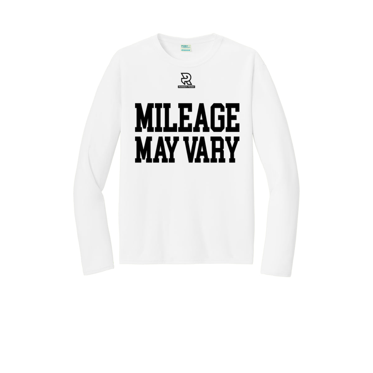 MILEAGE MAY VARY (Black) - Long Sleeve Performance Tee