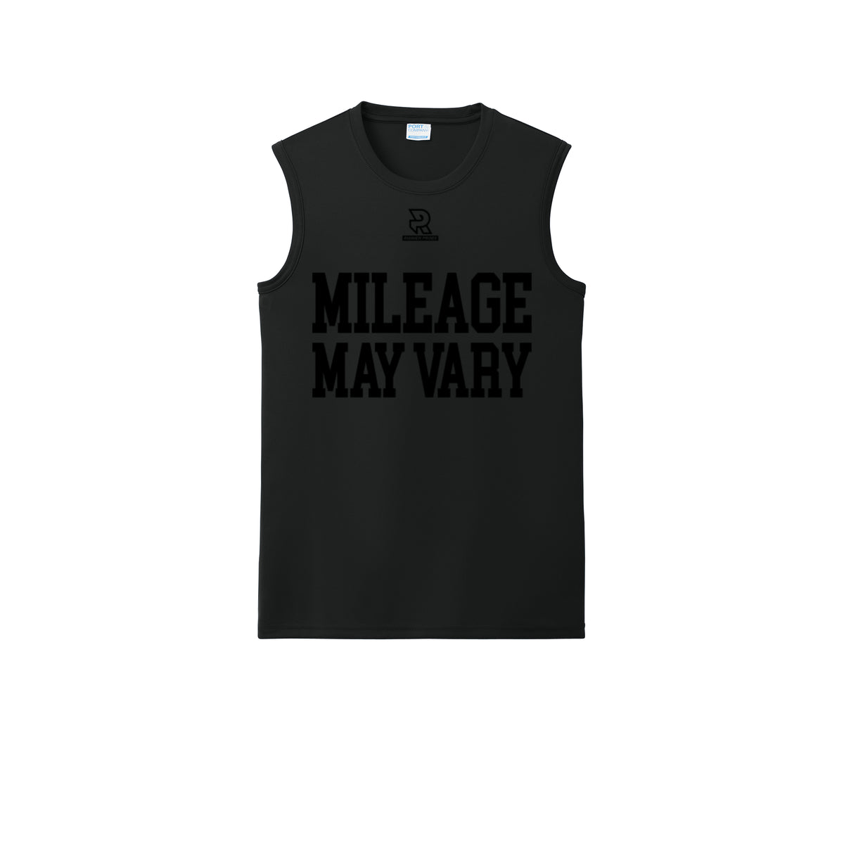 MILEAGE MAY VARY (Black) - Sleeveless Performance Tee