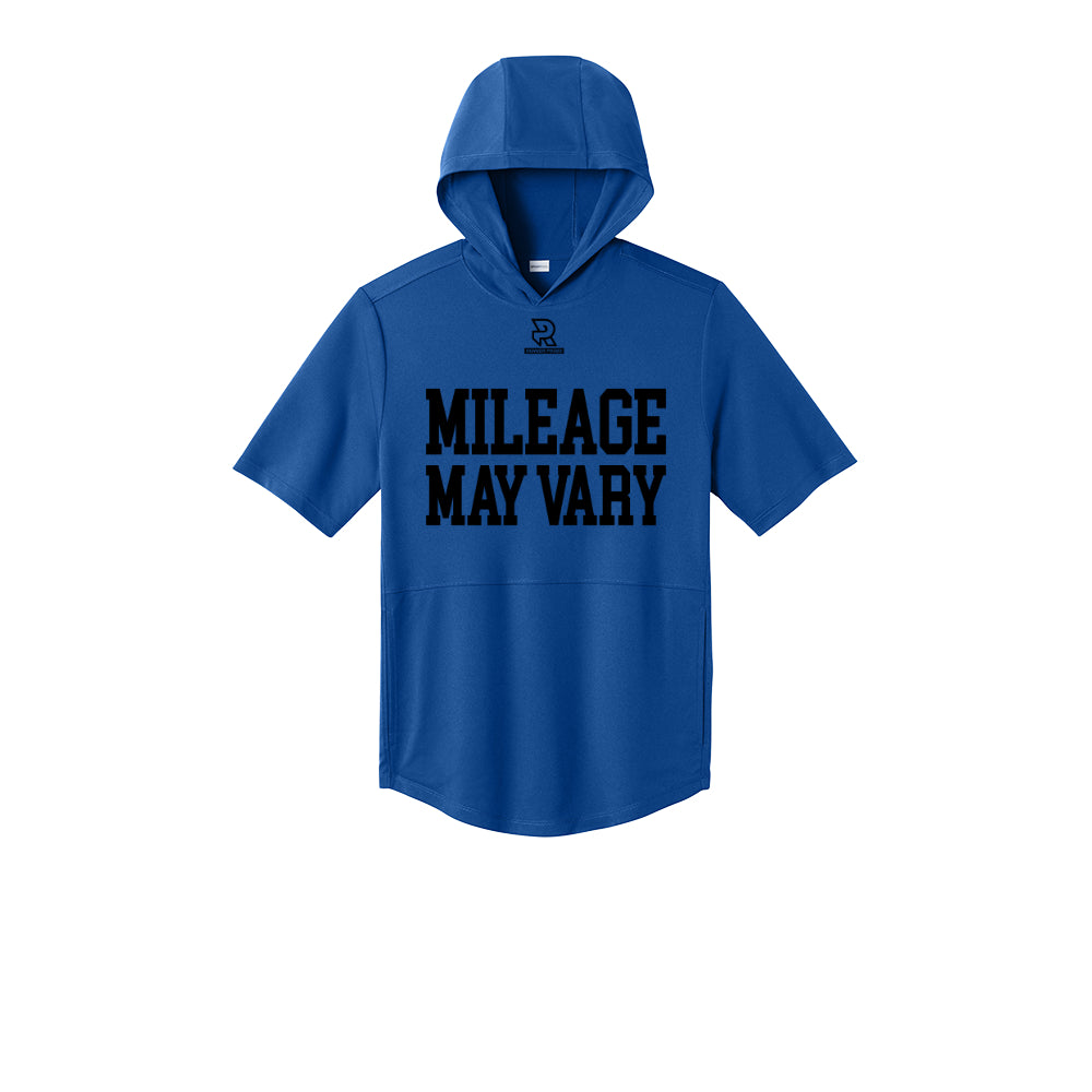 MILEAGE MAY VARY (Black) - Short Sleeve Performance Hoodie