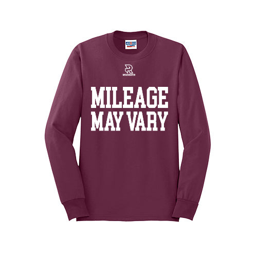 MILEAGE MAY VARY (White) - Long Sleeve 50/50 Tee
