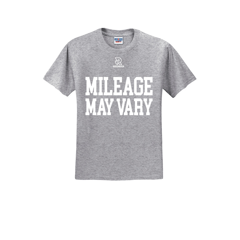 MILEAGE MAY VARY (White) - Short Sleeve Cotton Tee