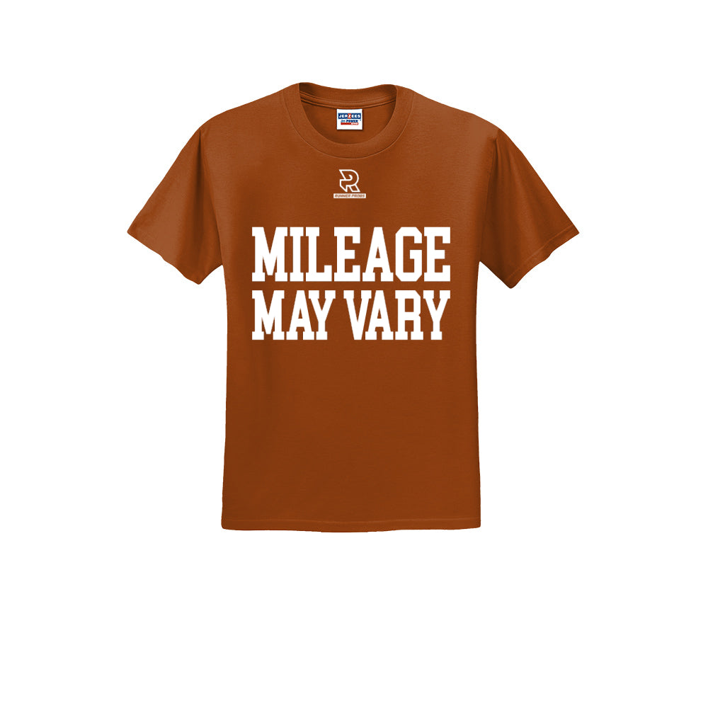 MILEAGE MAY VARY (White) - Short Sleeve 50/50 Tee