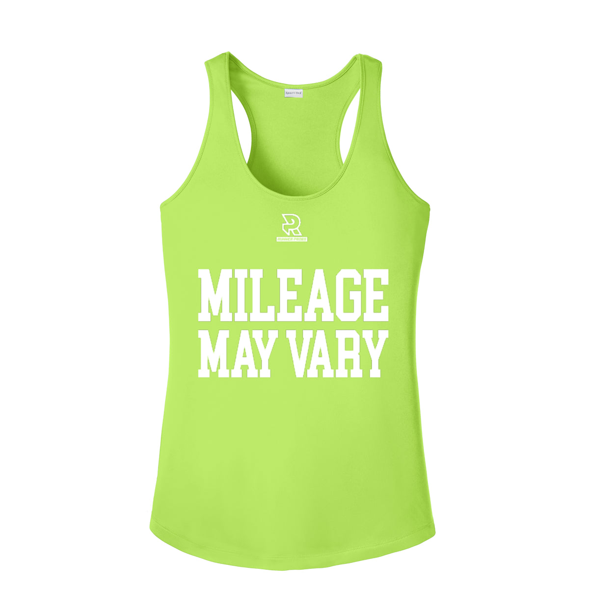MILEAGE MAY VARY (White) - Womens Competitor Racerback Tank