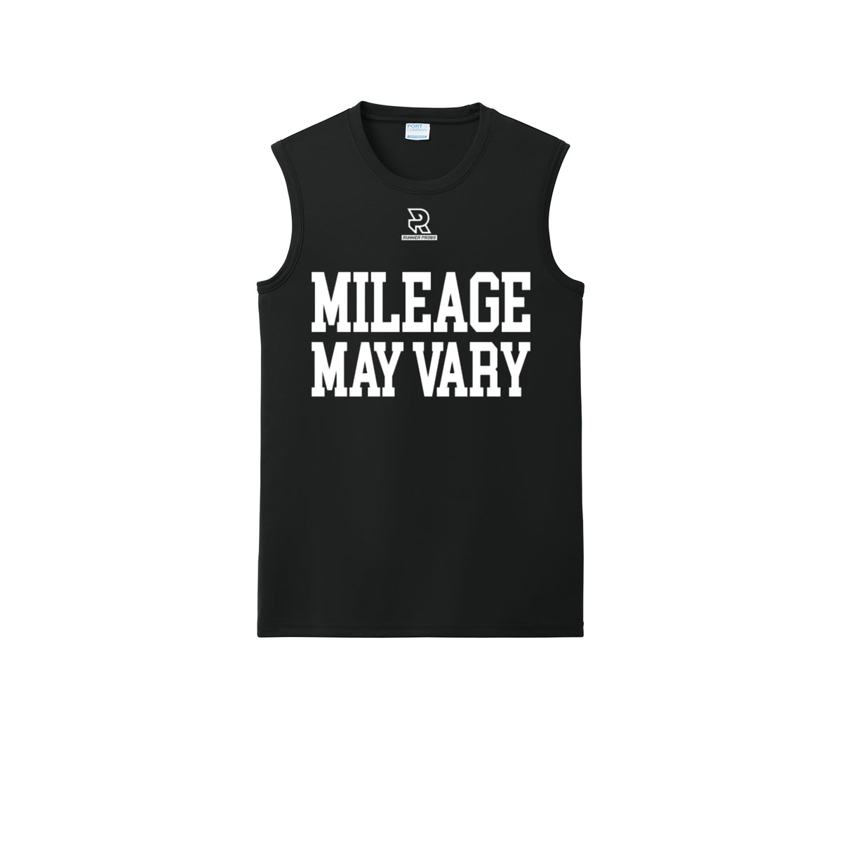 MILEAGE MAY VARY (White) - Sleeveless Performance Tee