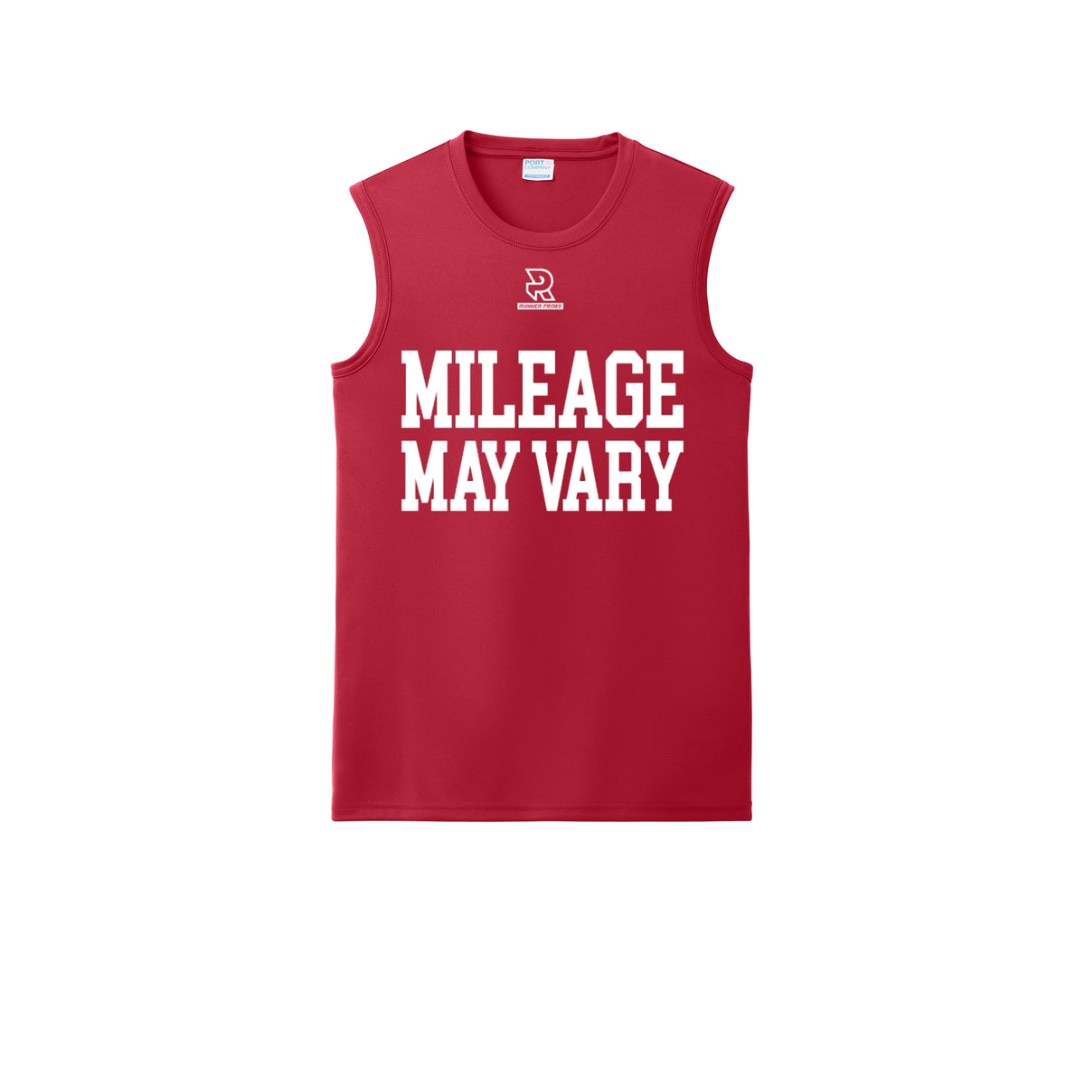 MILEAGE MAY VARY (White) - Sleeveless Performance Tee