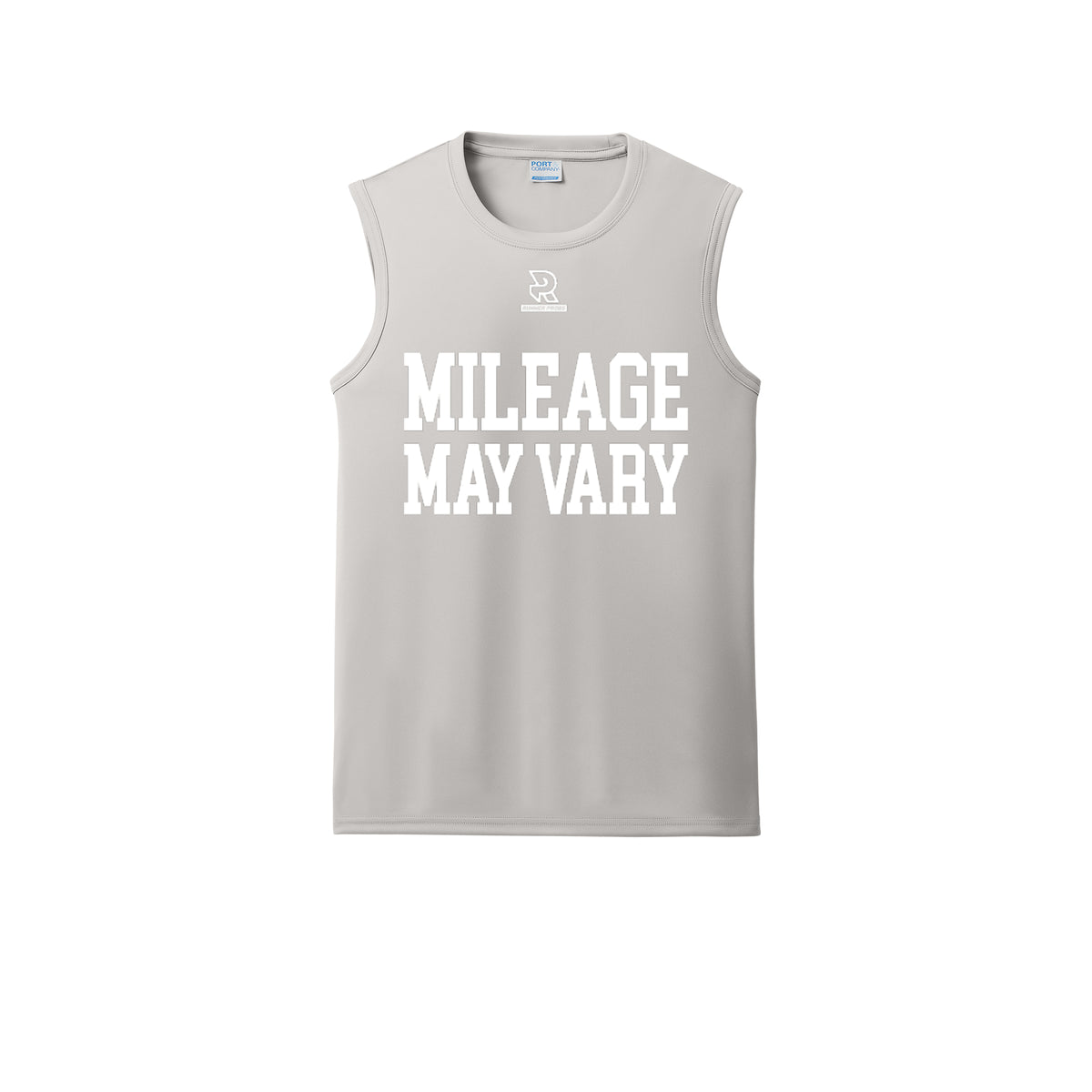 MILEAGE MAY VARY (White) - Sleeveless Performance Tee