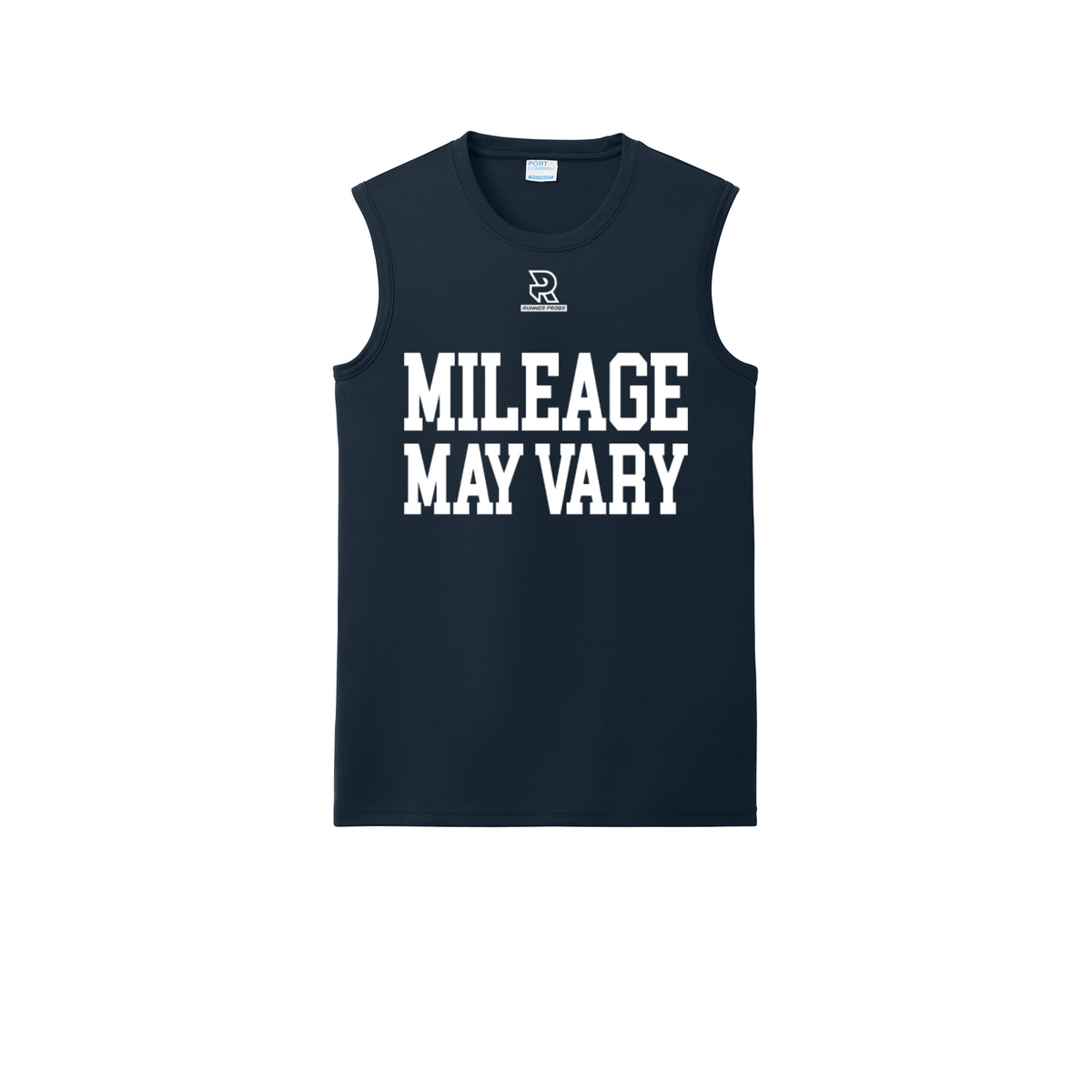 MILEAGE MAY VARY (White) - Sleeveless Performance Tee