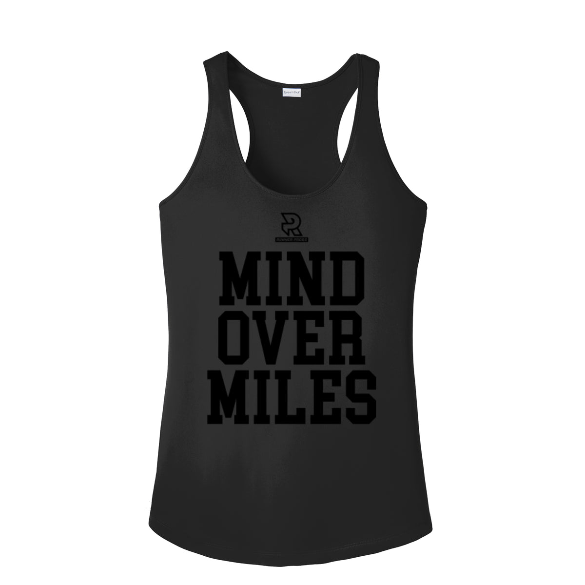 MIND OVER MILES (Black) - Womens Competitor Racerback Tank