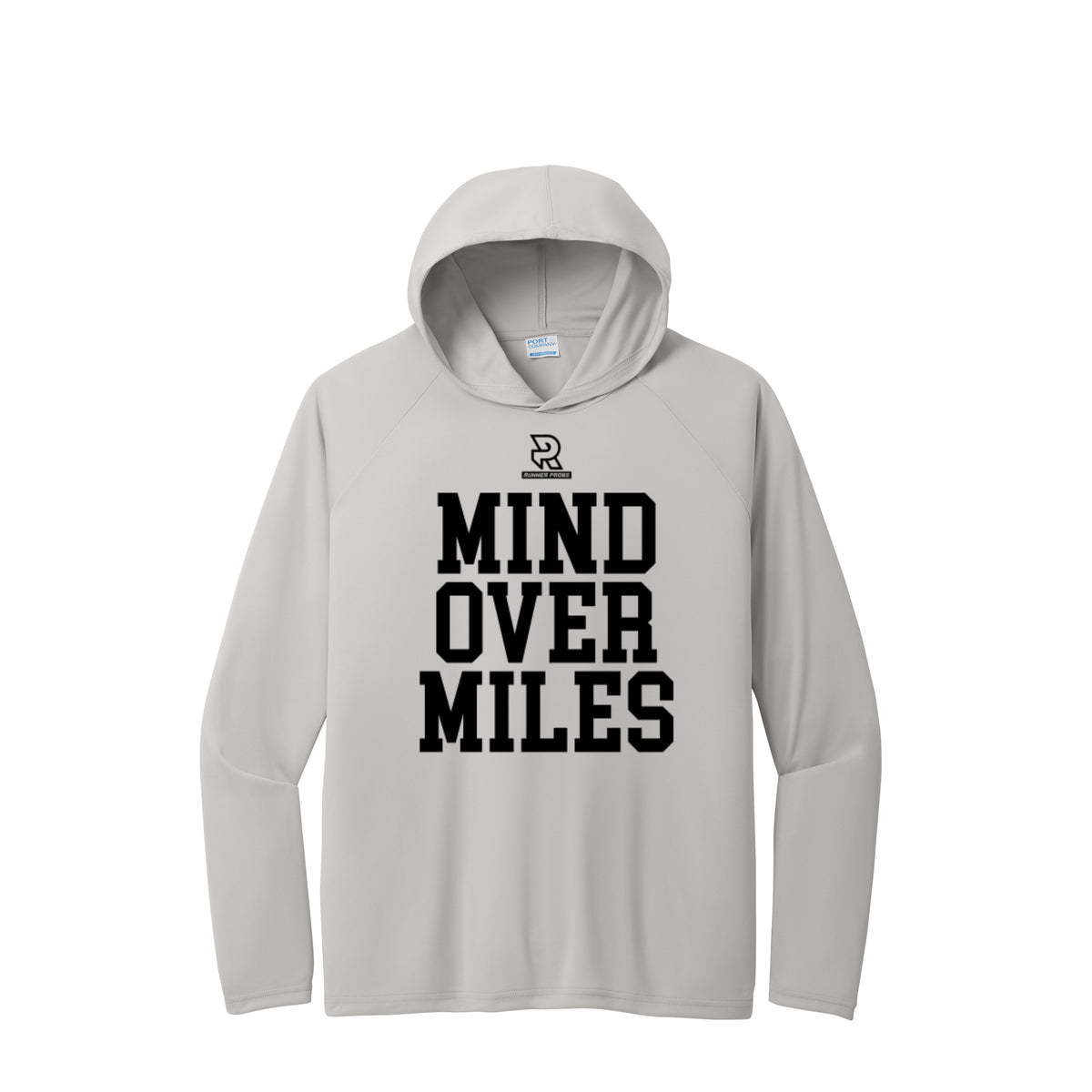 MIND OVER MILES (Black) - Long Sleeve Hooded Performance Tee