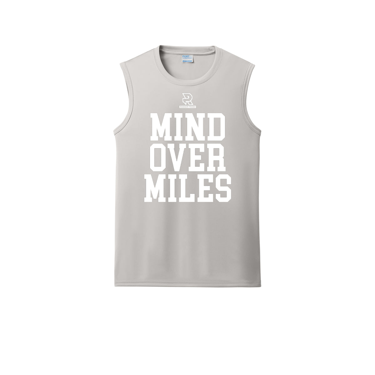 MIND OVER MILES (White) - Sleeveless Performance Tee