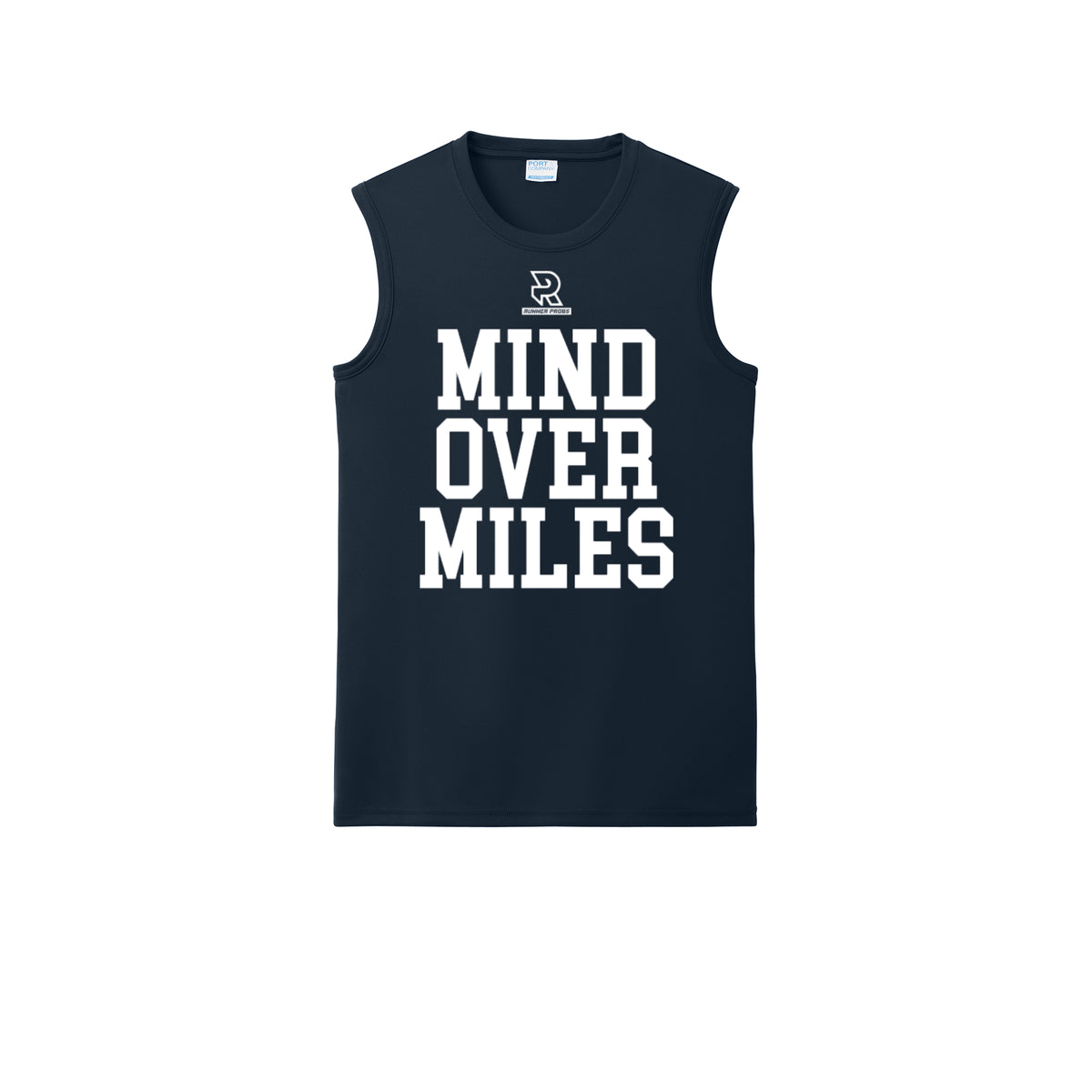MIND OVER MILES (White) - Sleeveless Performance Tee