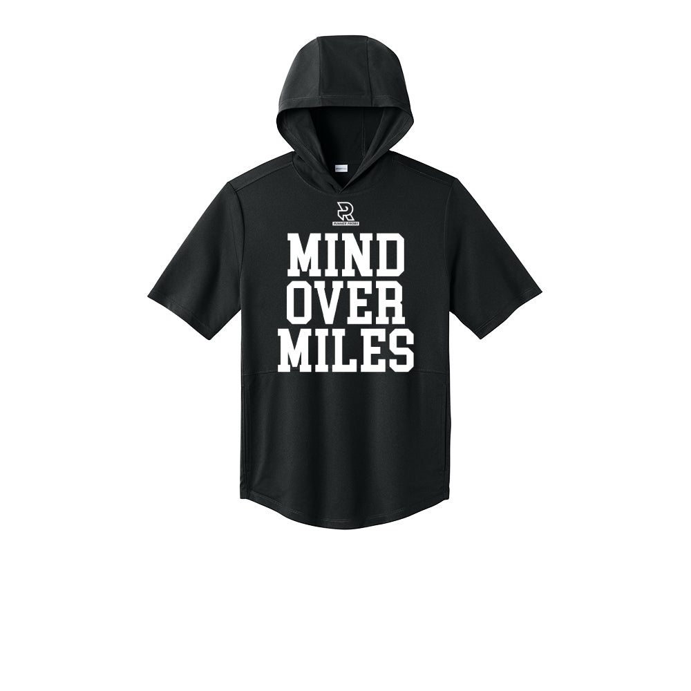 MIND OVER MILES (White) - Short Sleeve Performance Hoodie