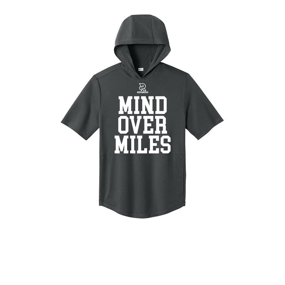MIND OVER MILES (White) - Short Sleeve Performance Hoodie