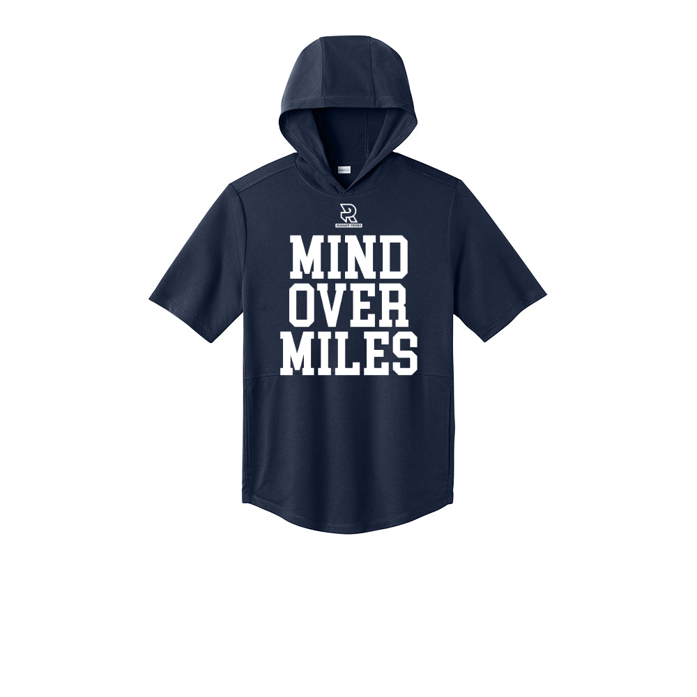 MIND OVER MILES (White) - Short Sleeve Performance Hoodie