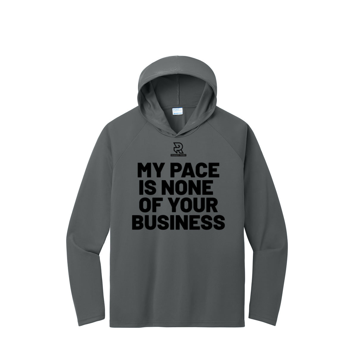 MY PACE IS NONE OF YOUR BUSINESS (Black) - Long Sleeve Hooded Performance Tee