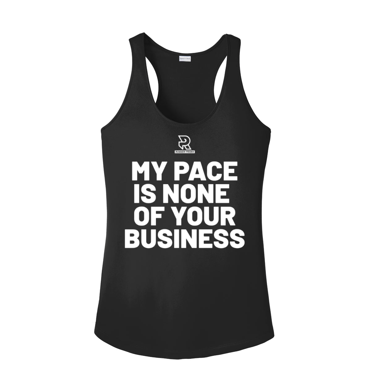 MY PACE IS NONE OF YOUR BUSINESS (White) - Womens Competitor Racerback Tank