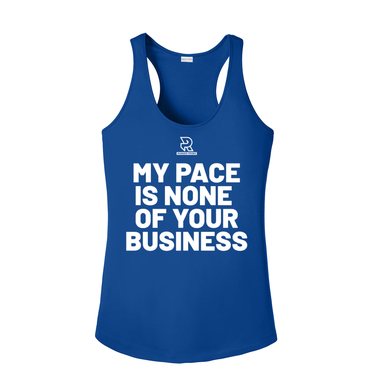 MY PACE IS NONE OF YOUR BUSINESS (White) - Womens Competitor Racerback Tank
