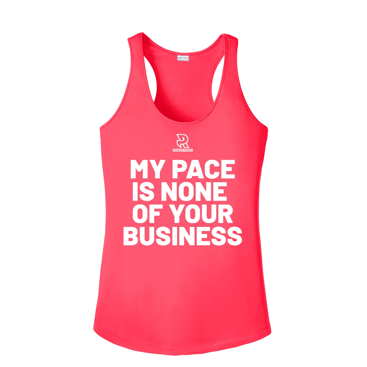 MY PACE IS NONE OF YOUR BUSINESS (White) - Womens Competitor Racerback Tank