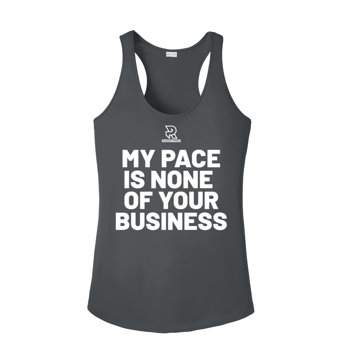 MY PACE IS NONE OF YOUR BUSINESS (White) - Womens Competitor Racerback Tank