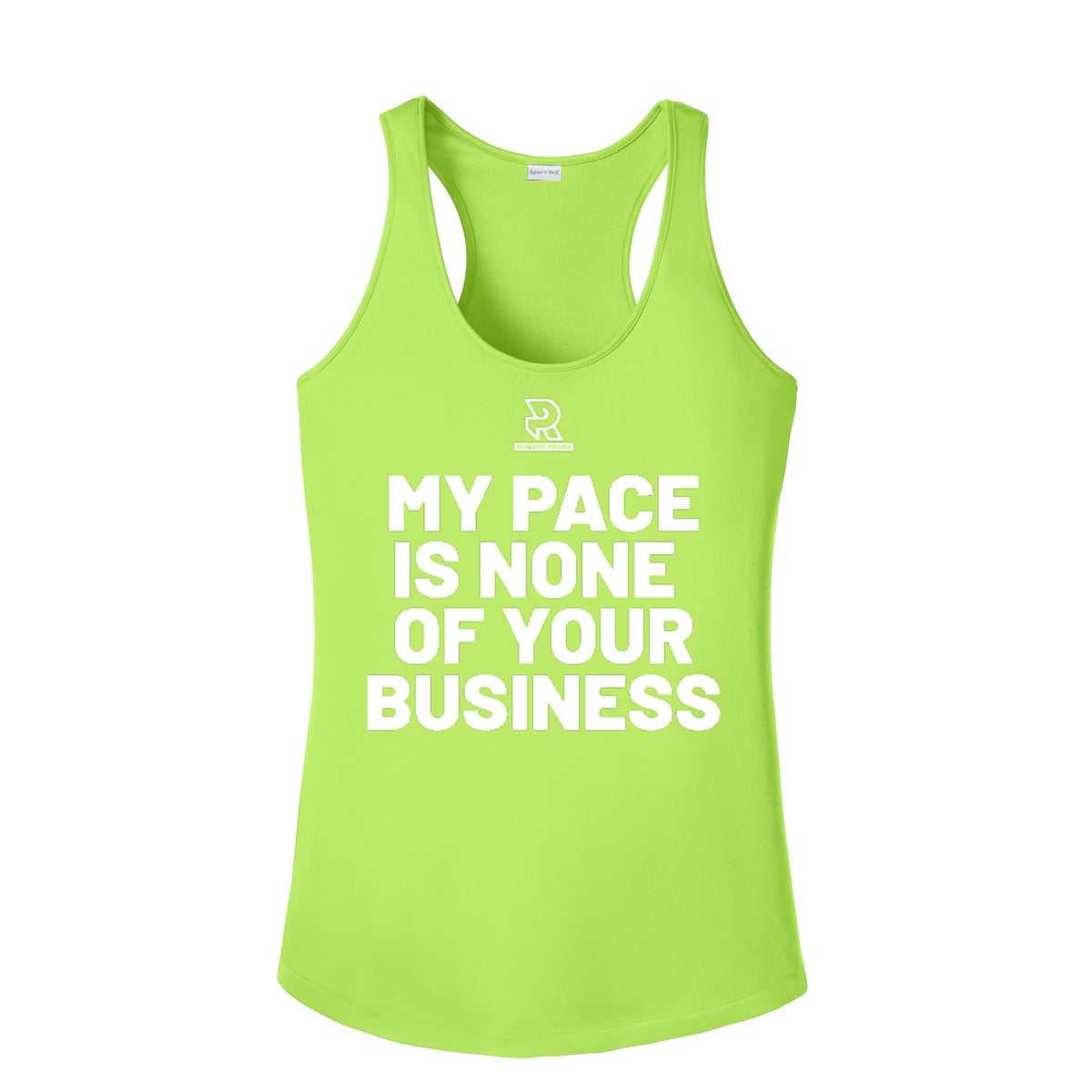 MY PACE IS NONE OF YOUR BUSINESS (White) - Womens Competitor Racerback Tank