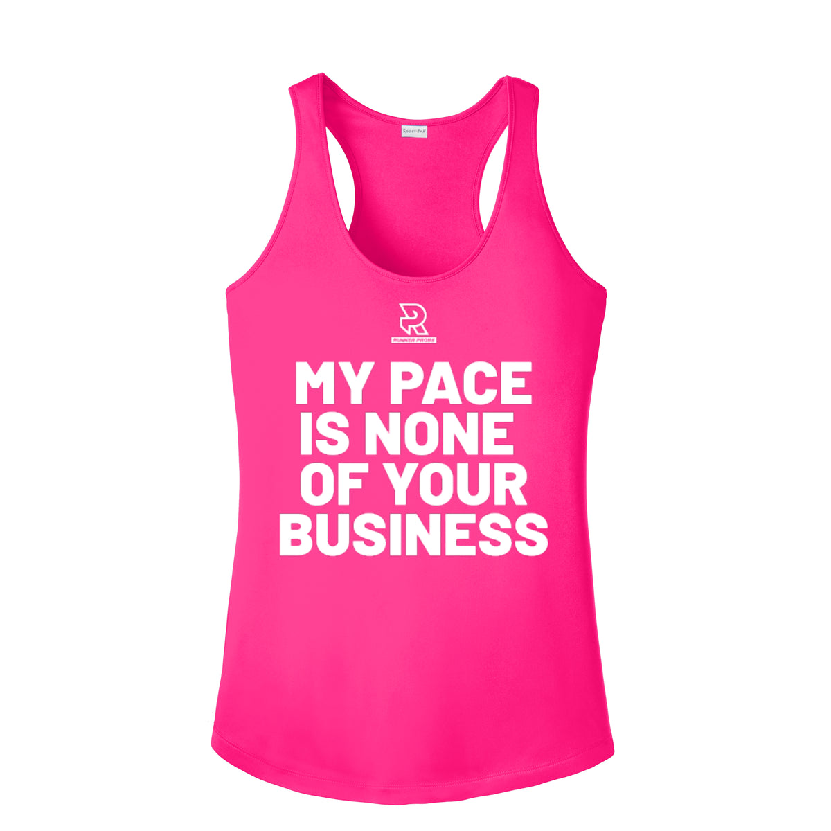 MY PACE IS NONE OF YOUR BUSINESS (White) - Womens Competitor Racerback Tank