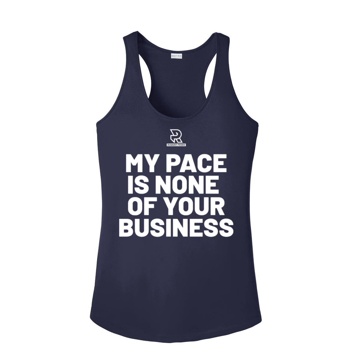 MY PACE IS NONE OF YOUR BUSINESS (White) - Womens Competitor Racerback Tank