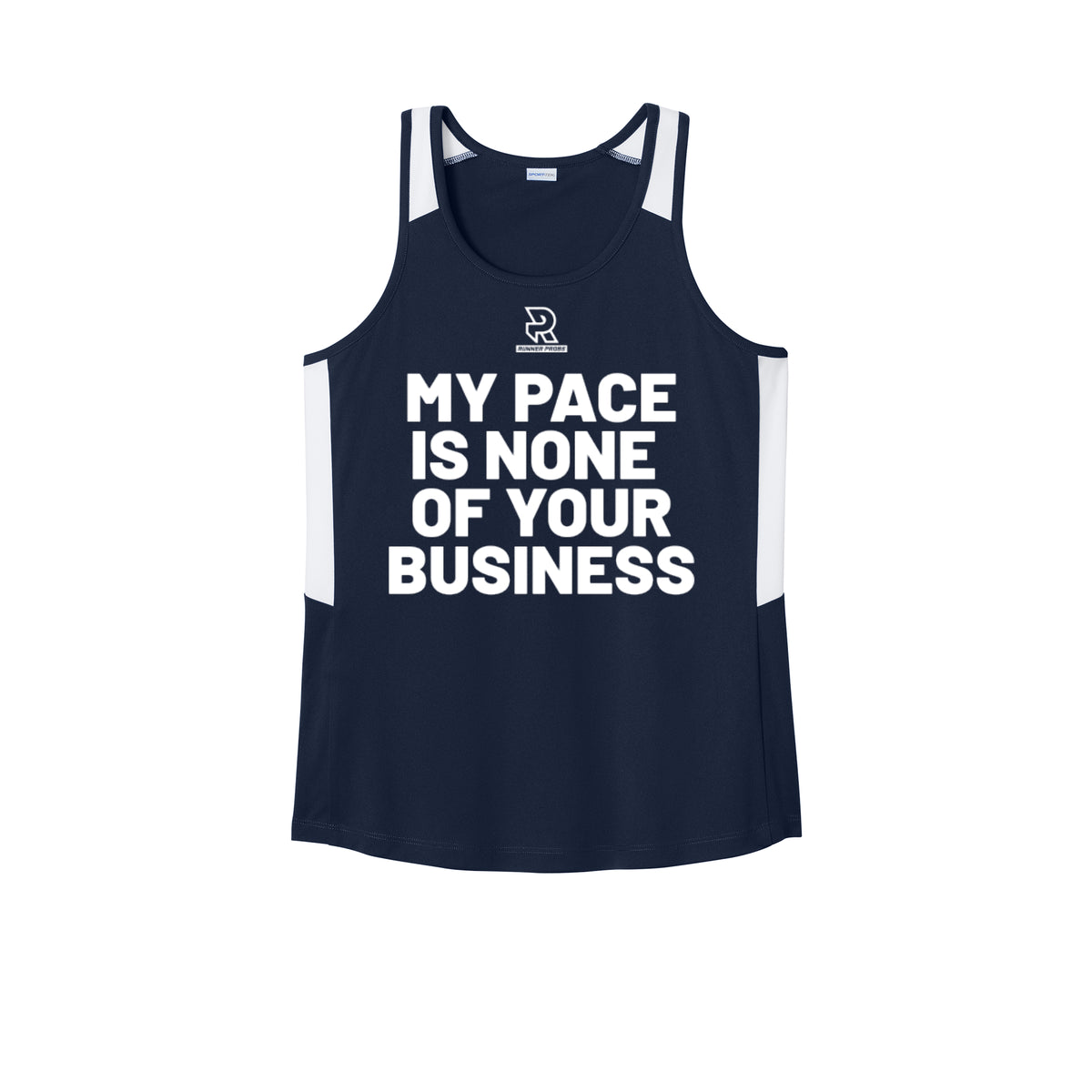 MY PACE IS NONE OF YOUR BUSINESS (White) - Womens Club Track Tank