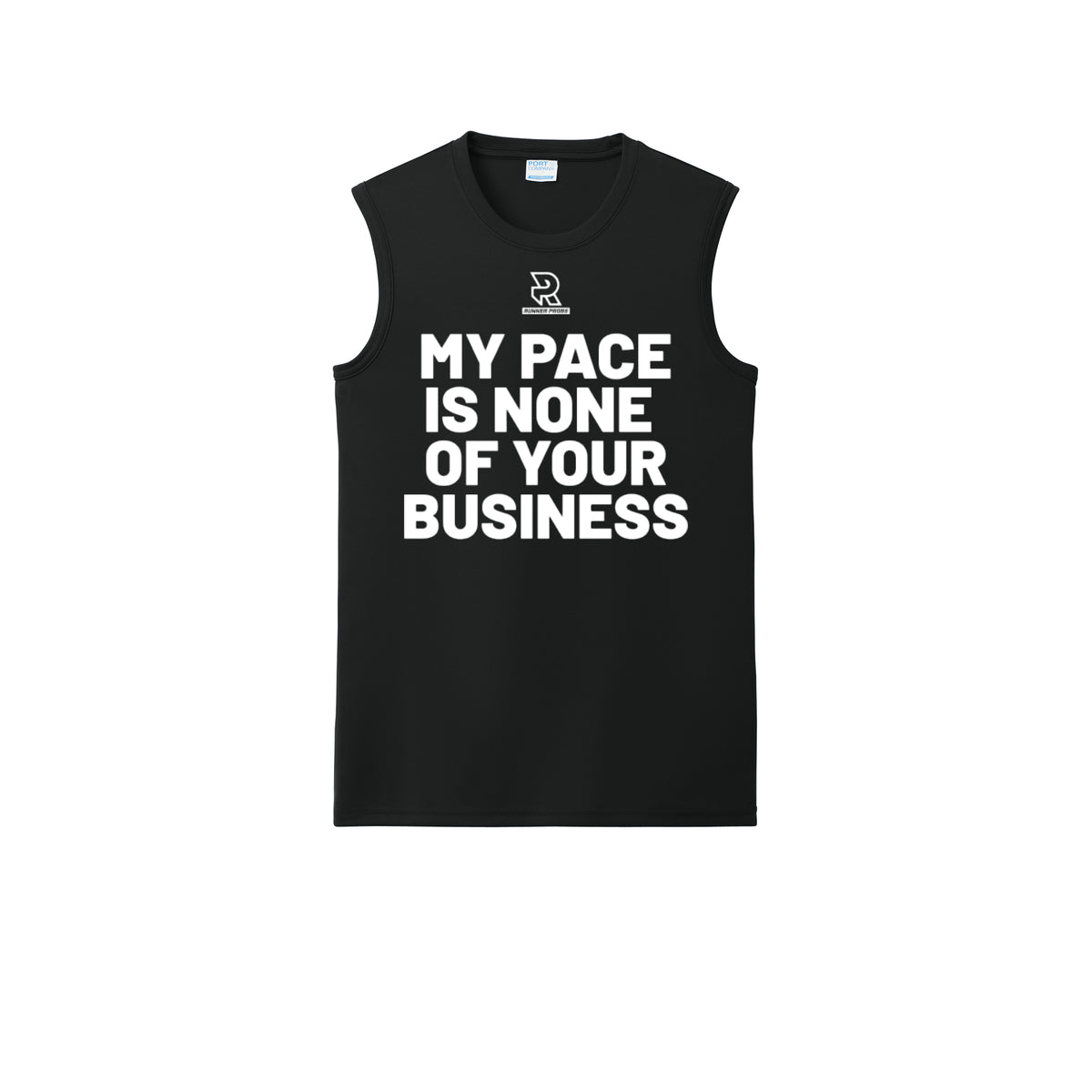 MY PACE IS NONE OF YOUR BUSINESS (White) - Sleeveless Performance Tee